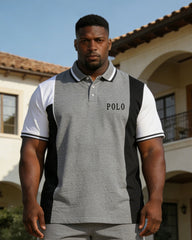 Gray Contrast Polo Shirt Shorts Set Large Size Men