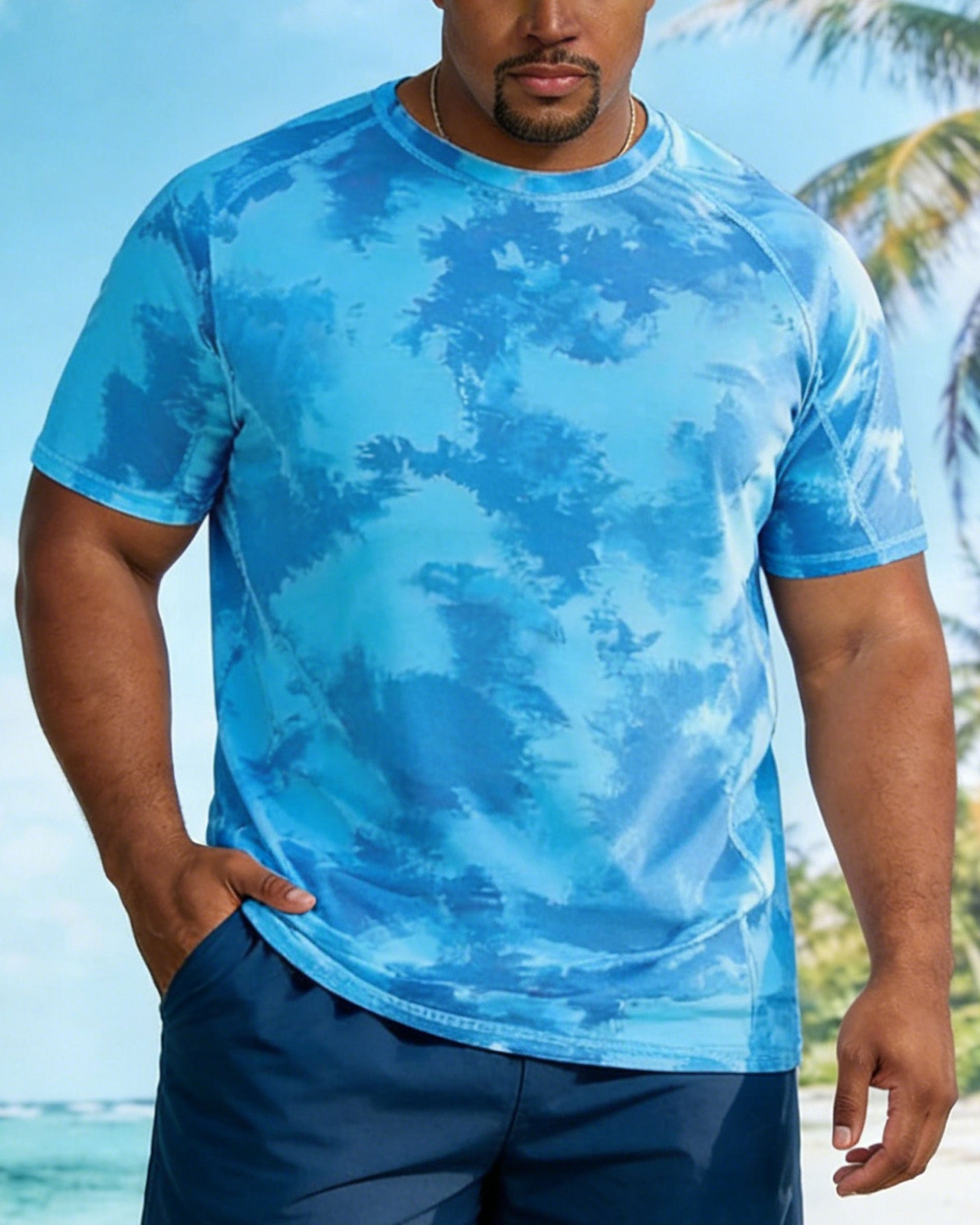 Big & Tall Men's Vacation Casual Breathable Short Sleeve T-Shirt Shorts Set