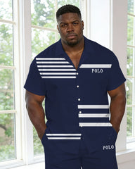 Men's Large Size Royal Blue Small Label Printed Short Sleeve Shirt And Shorts Set