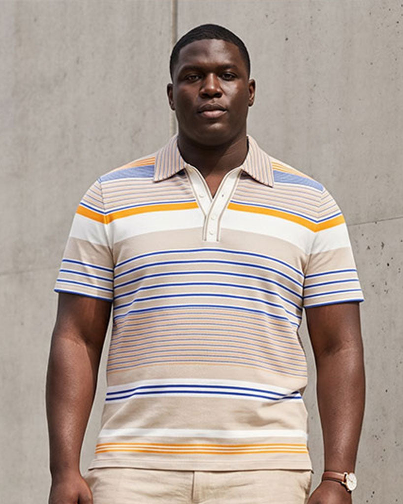 Big & Tall Men's Apricot Pinstripe Polo Shirt Short Sleeve Shorts Set
