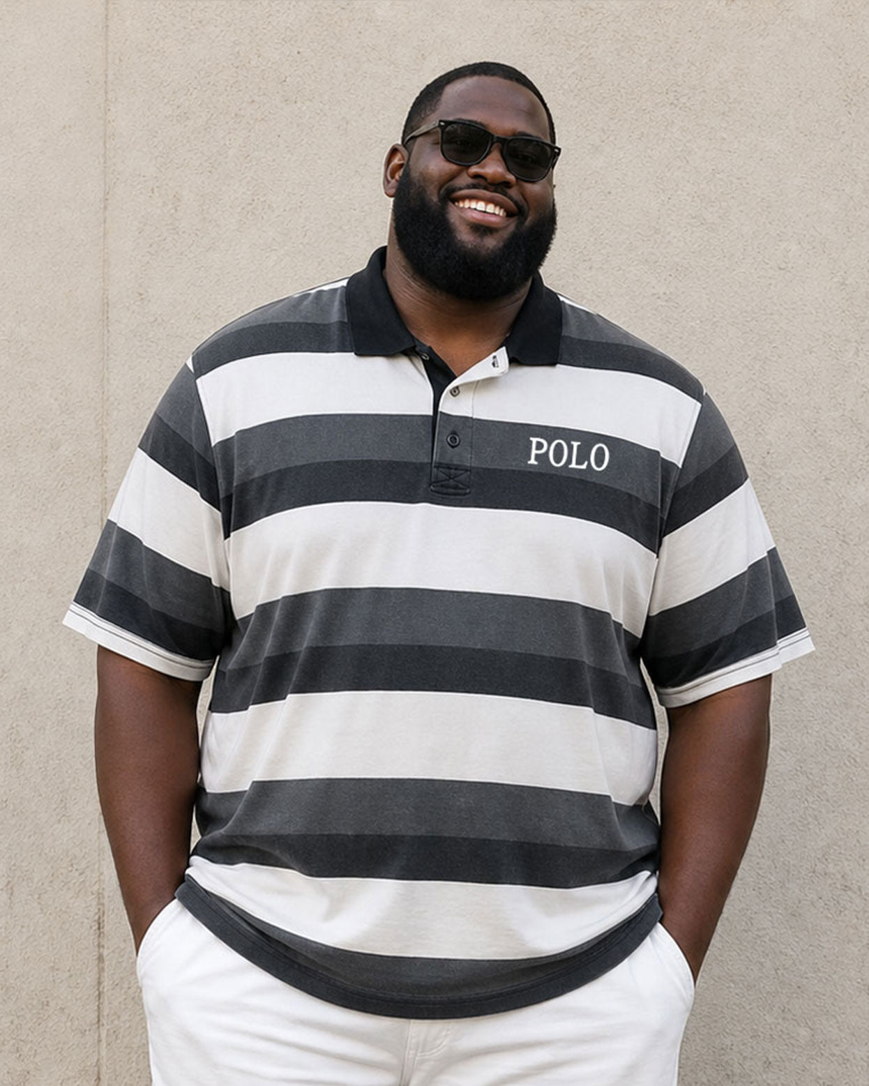 Big & Tall Men's Classic Black And White Coarse Stripes Casual Business POLO Shirt Short Sleeve Shorts Set