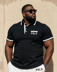 Big & Tall Men's Black & White Classic Color Matching Chest Small Label Printed POLO Shirt Short Sleeve Shorts Set