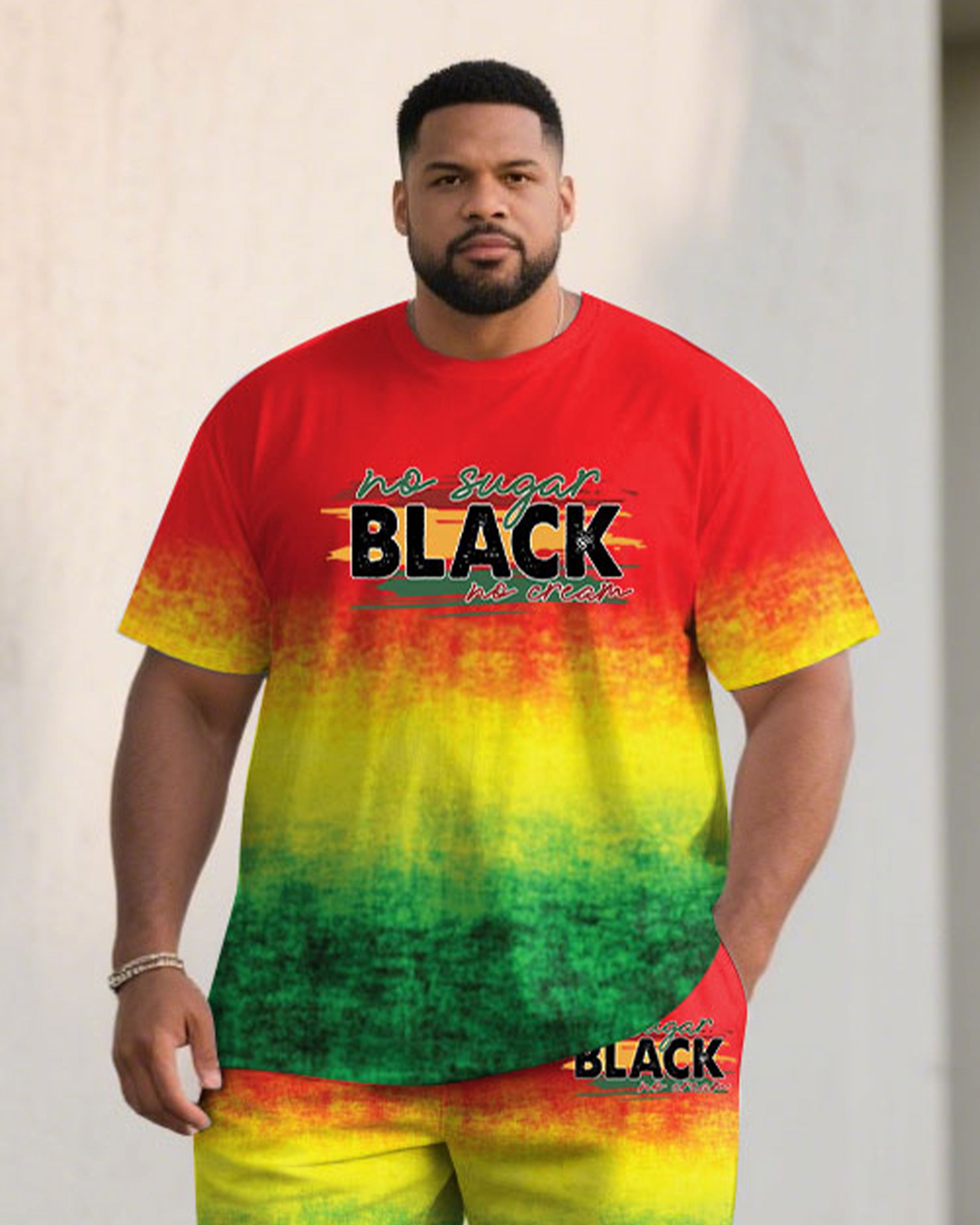 Big & Tall Men' June Festival Black Day Short Sleeve T-Shirt Shorts Set