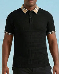Big & Tall Men's Neckline Features Stitching Khaki Check POLO Short Sleeve Shorts Black Suit