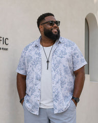 Big & Tall Men's Hawaiian Holiday Casual Classic Flower Shirt Short Sleeve Button Shirt Shorts Set
