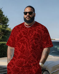 Big & Tall Men' High-end Anne Hathaway Jacquard Baroque Luxury Short-sleeved T-shirt Shorts Set