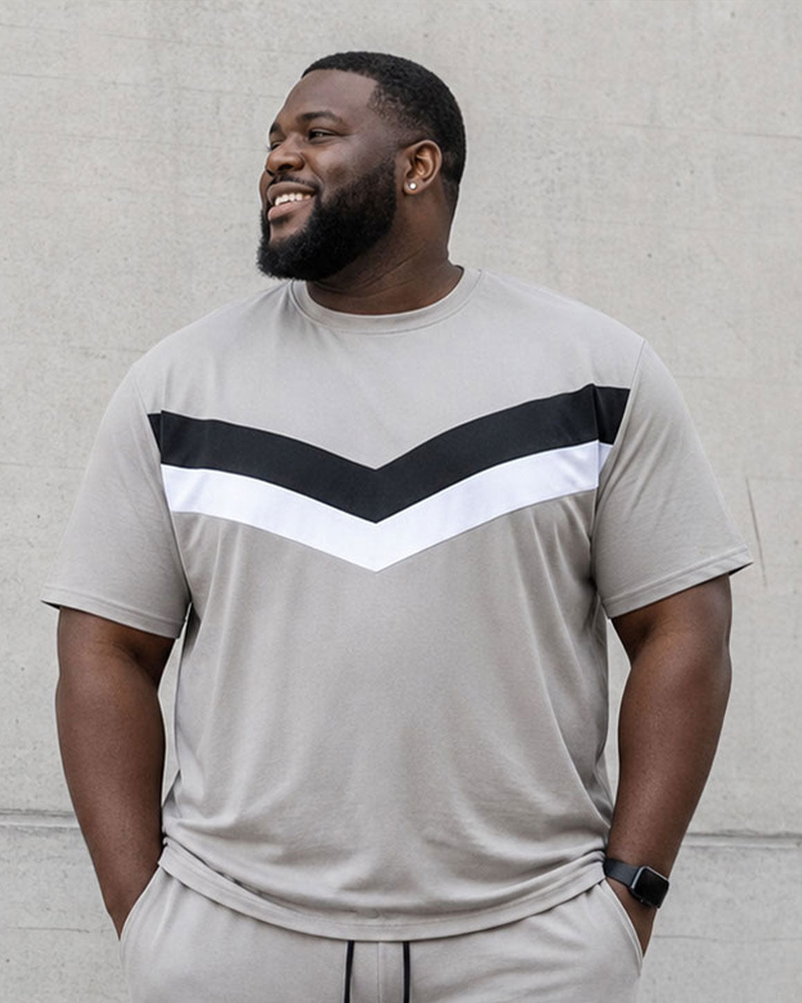 Big & Tall Men's Check Stitching Contrast Color Chest Slogan Printed Short Sleeve T-shirt Sports Pants Suit