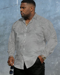 Men's Plus Size Casual Holiday Gray Jacquard Pattern High Texture Printed Anti-Wrinkle New Lar Long Sleeve Shirt