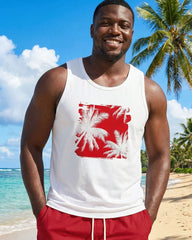 Hawaii Simple Party Party Carnival Red & White Silhouette Front Printed Tank Top Shorts Set Large Size Men