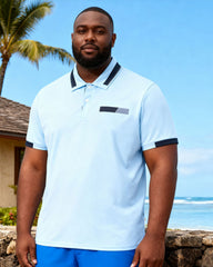 Big & Tall Men's Holiday Hawaii Casual Simple Blue Square Design Short Sleeve POLO Shirt Shorts Set