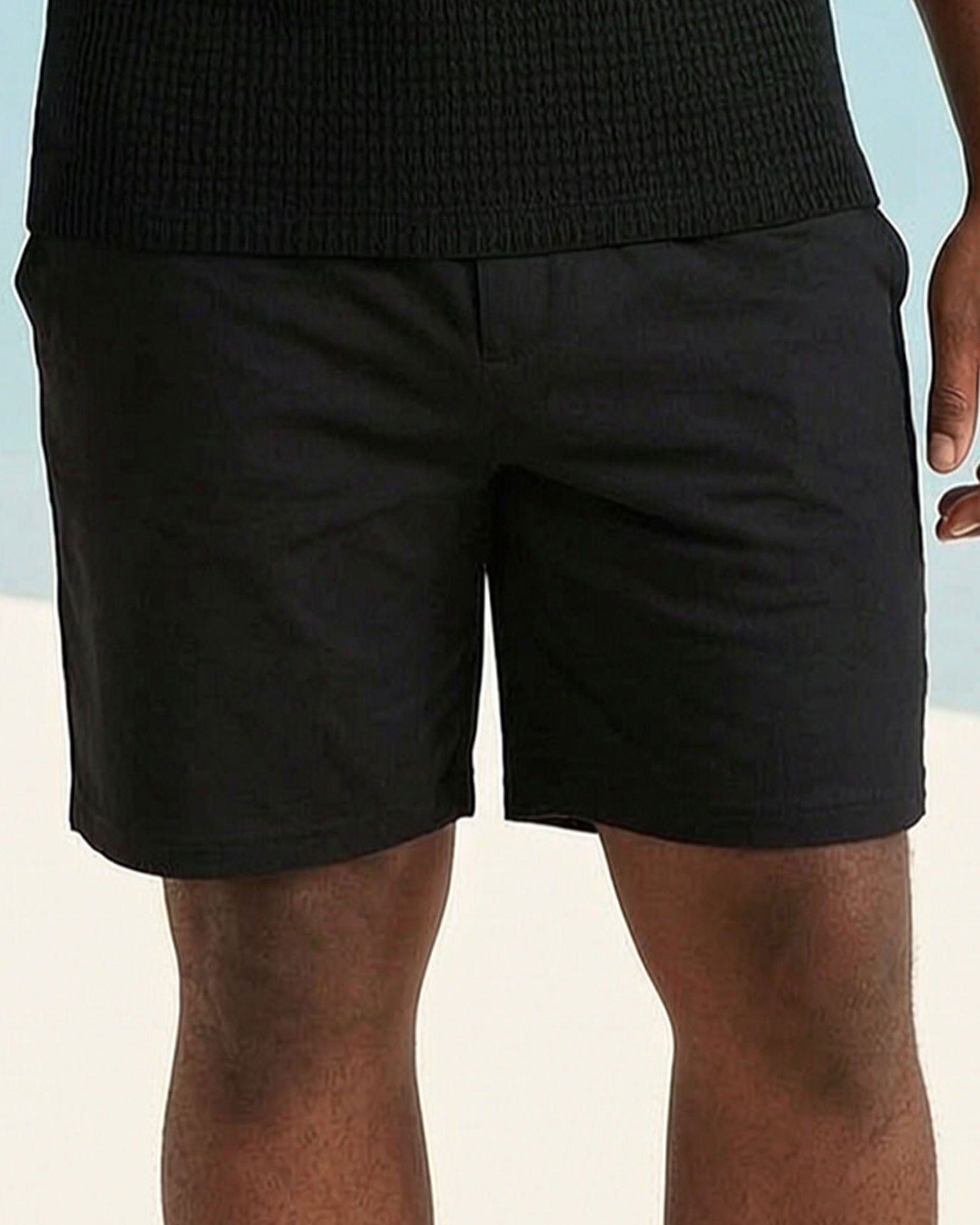Big & Tall Men's Neckline Features Stitching Khaki Check POLO Short Sleeve Shorts Black Suit