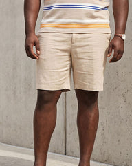 Big & Tall Men's Apricot Pinstripe Polo Shirt Short Sleeve Shorts Set