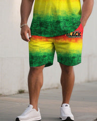 Big & Tall Men' June Festival Black Day Short Sleeve T-Shirt Shorts Set