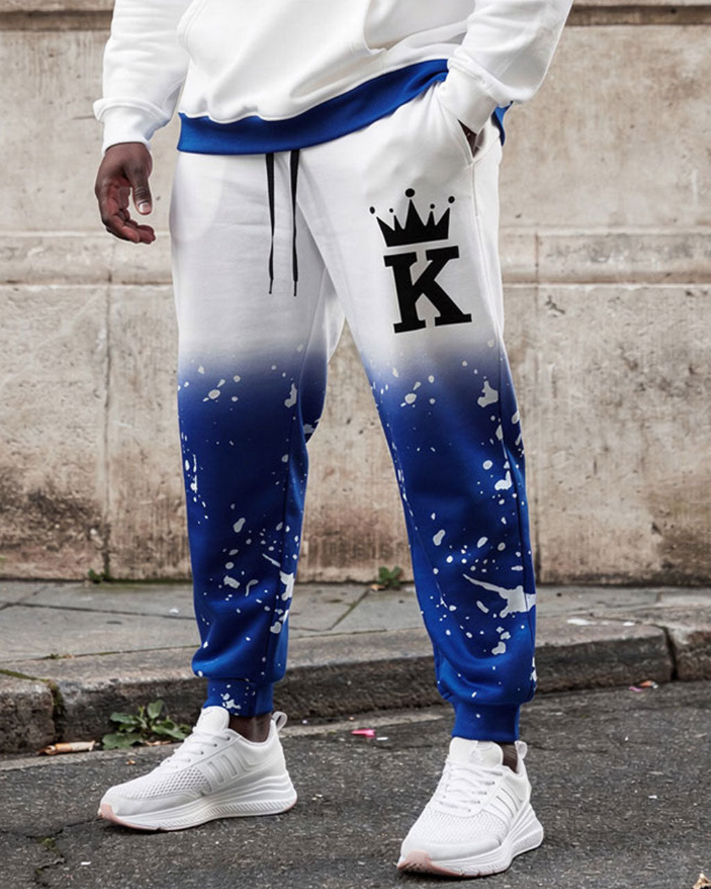 Large Size Men's Autumn And Winter Warm Christmas Snowflake Design Printed Hoodie Sweatpants Set