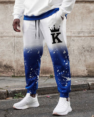 Large Size Men's Autumn And Winter Warm Christmas Snowflake Design Printed Hoodie Sweatpants Set