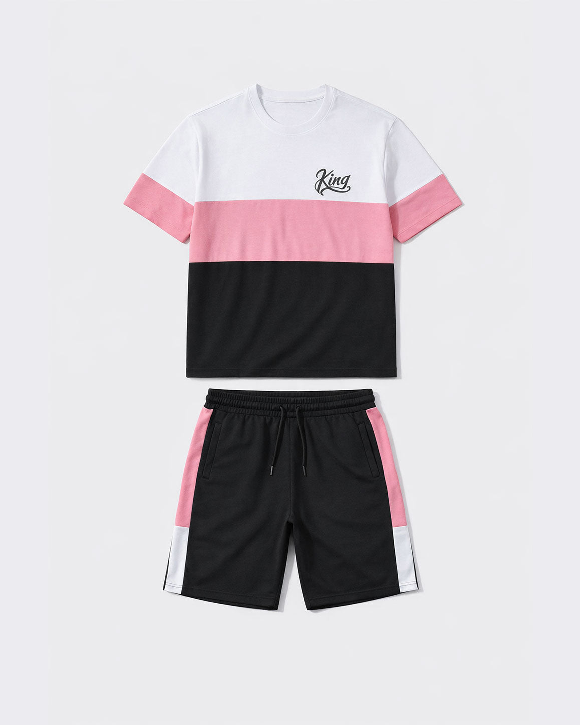 Big & Tall Men's Simple Leisure Daily Travel Vacation Stitching Short Sleeve T-Shirt Shorts Set
