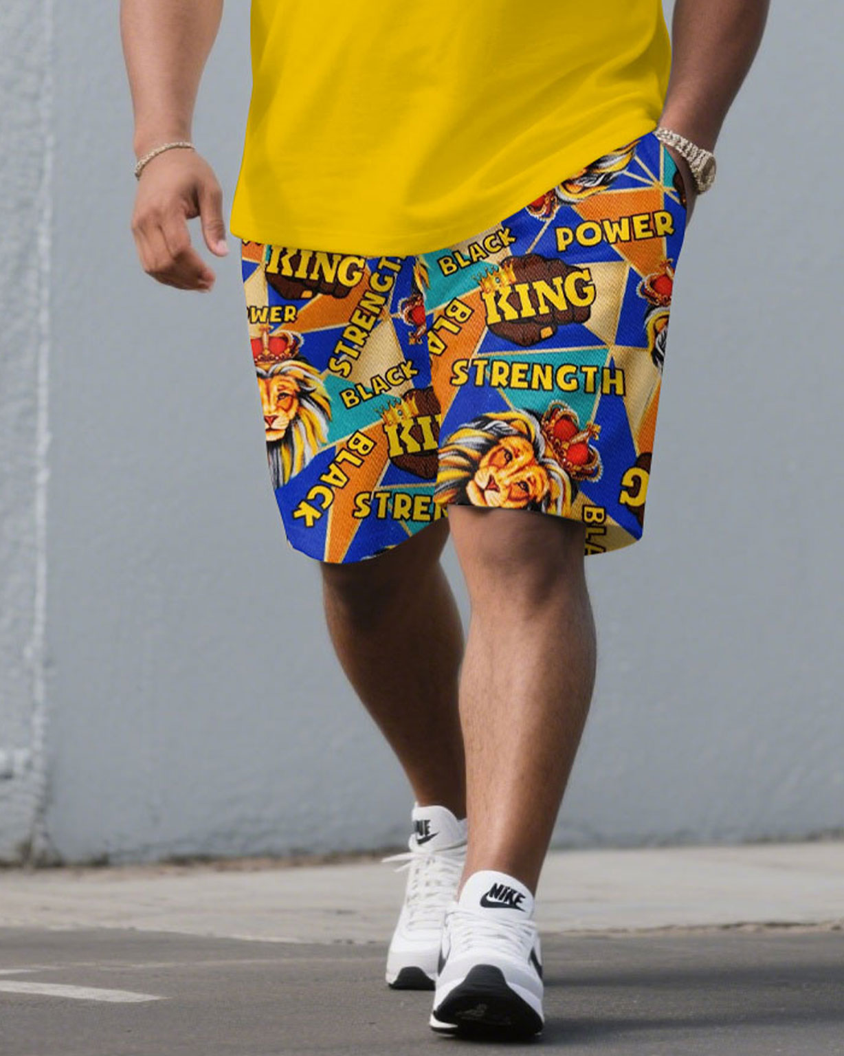 Big & Tall Men'BLACK June Festival KING Pattern Printed Short Sleeve T-Shirt Shorts Set