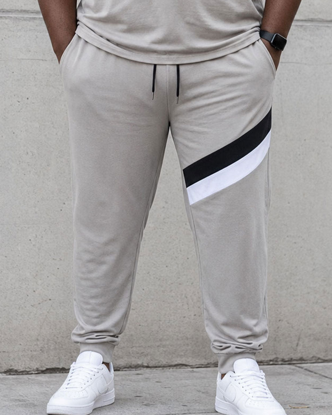 Big & Tall Men's Grey Simple Leisure Travel Stitching Contrast Short Sleeve T-shirt Sports Pants Set