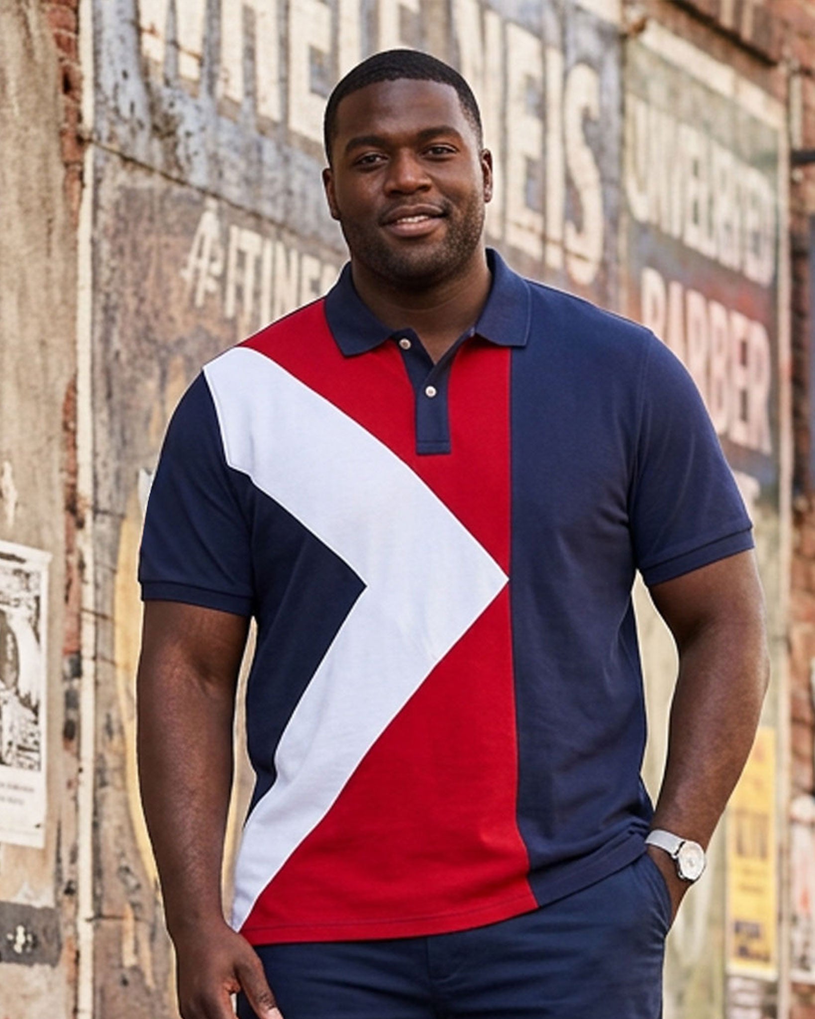 Big & Tall Men's Triangle Geometric Contrast Printed POLO Shirt Short Sleeve Shorts Set