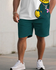 Big & Tall Men' Color Contrast Cartoon Pattern Street Fashion Short Sleeve T-shirt Shorts Set