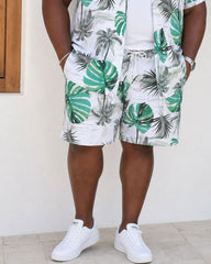 Big & Tall Men's Classic Hawaiian Plant Print Short Sleeve Shirt Shorts Set