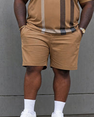 Big & Tall Men's Khaki Classic Large Plaid Daily Leisure Summer Vacation Party POLO Shirt Short Sleeve Shorts Set