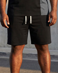 Big & Tall Men's Black & Grey Classic Embellished Chest Printed Short Sleeve T-Shirt Shorts Set