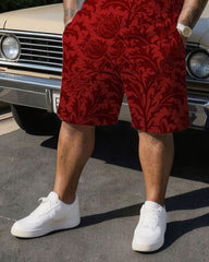 Big & Tall Men' High-end Anne Hathaway Jacquard Baroque Luxury Short-sleeved T-shirt Shorts Set
