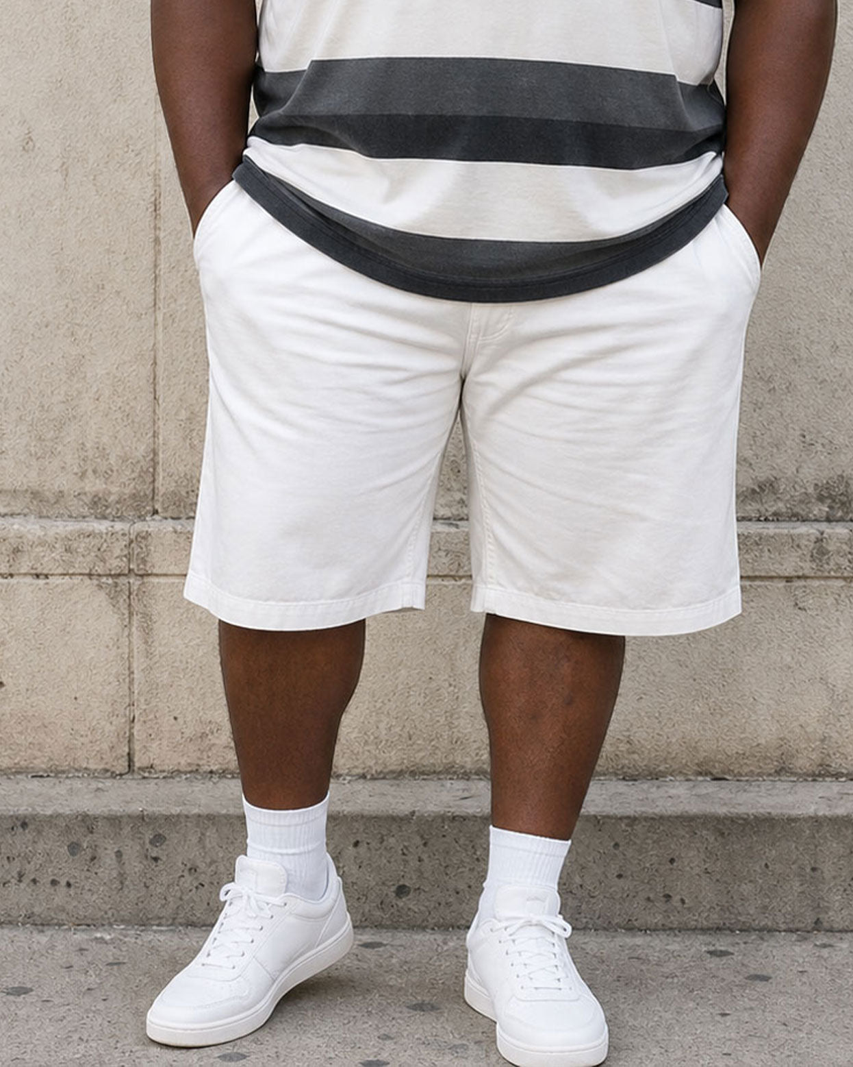 Big & Tall Men's Classic Black And White Coarse Stripes Casual Business POLO Shirt Short Sleeve Shorts Set