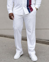 Big & Tall Men's White Simple Contrast Color Business Leisure Travel Party Long Sleeve Shirt Pants Set