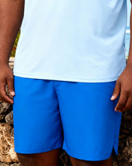 Big & Tall Men's Holiday Hawaii Casual Simple Blue Square Design Short Sleeve POLO Shirt Shorts Set