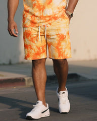 Big & Tall Men's Tie-dye Gradient Hawaiian Vacation Casual Fashion T-shirt Shorts Set