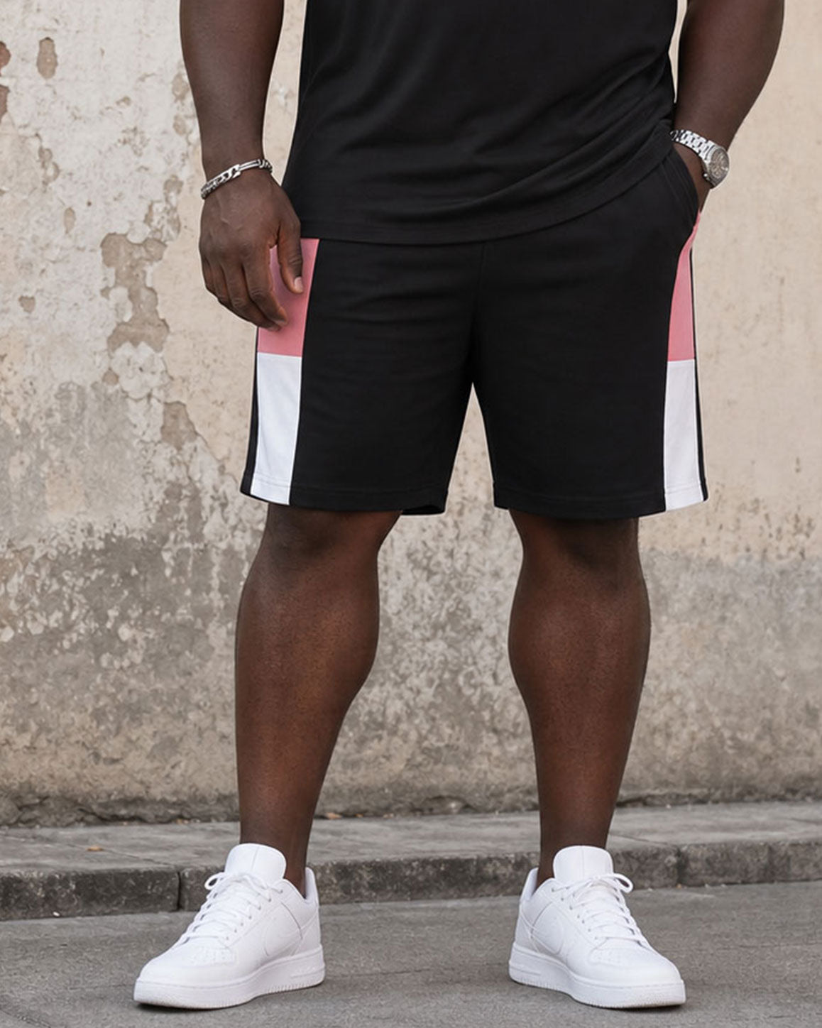 Big & Tall Men's Simple Leisure Daily Travel Vacation Stitching Short Sleeve T-Shirt Shorts Set