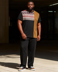 Big & Tall Men's African Totem Patchwork Printed T-Shirt Pants Set