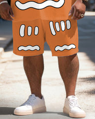 Big & Tall Men's Christmas Gingerbread Man Cosplay Printed Short Sleeve Shirt Shorts Set
