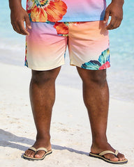 Big & Tall Men's Gradient Floral Print Crew Neck Short Sleeve T-shirt Shorts Set