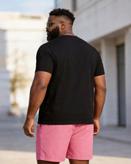 Big & Tall Men's "happy Wife Happy Life" Pink Printed Round Neck Short Sleeve T-shirt Shorts Set
