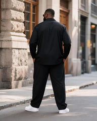 Big & Tall Men's Black And Grey Geometric Print Long Sleeve Shirt Pants Set