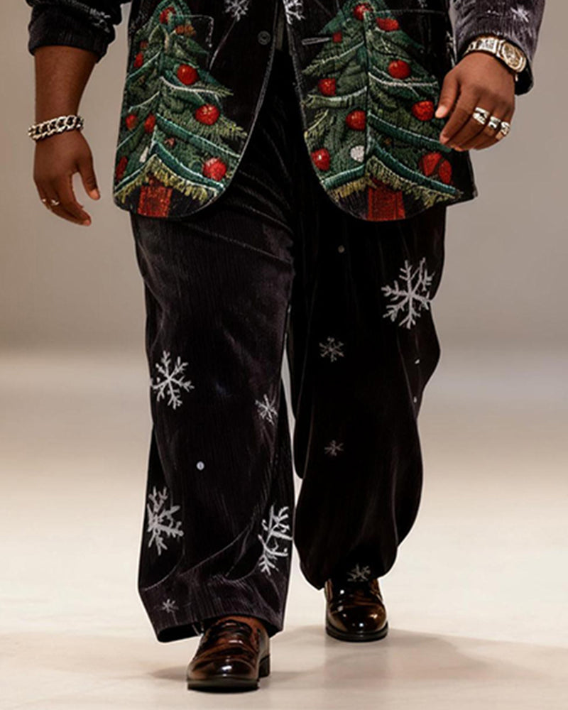 Big & Tall Men's Black Christmas Tree Snowflake Print Suit