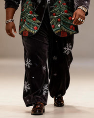 Big & Tall Men's Black Christmas Tree Snowflake Print Suit