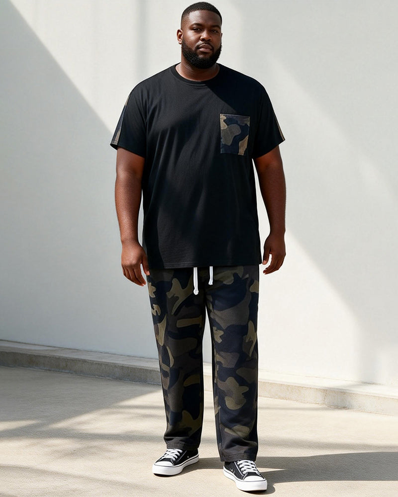 Big & Tall Men's Simple Black T Camouflage Print T-Shirt Pants Set