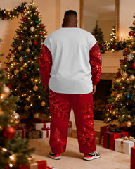 Big & Tall Men's Santa Claus Cartoon Graffiti Print Long Sleeve T-Shirt Pants Set