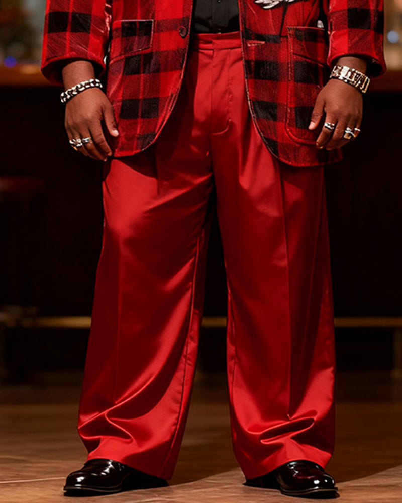 Big & Tall Men's Christmas Vintage Red And Black Plaid Suit