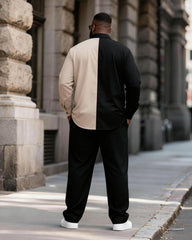 Big & Tall Men's Black Apricot Contrast Printed Long Sleeve Shirt Pants Set