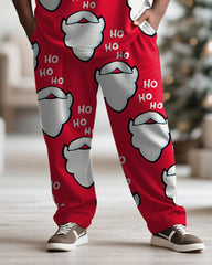 Big & Tall Men's Santa Claus Cartoon Print Long Sleeve T-Shirt Pants Set