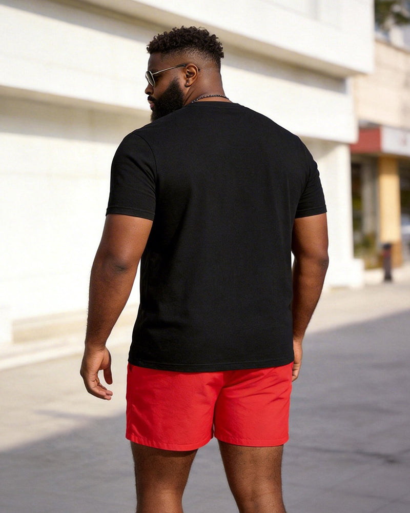 Big & Tall Men's "Happy Wife Happy Life" Printed Round Neck Short Sleeve T-Shirt Shorts Set
