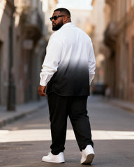 Big & Tall Men's White Gray Gradient Cross Print Long Sleeve Shirt Trousers Set