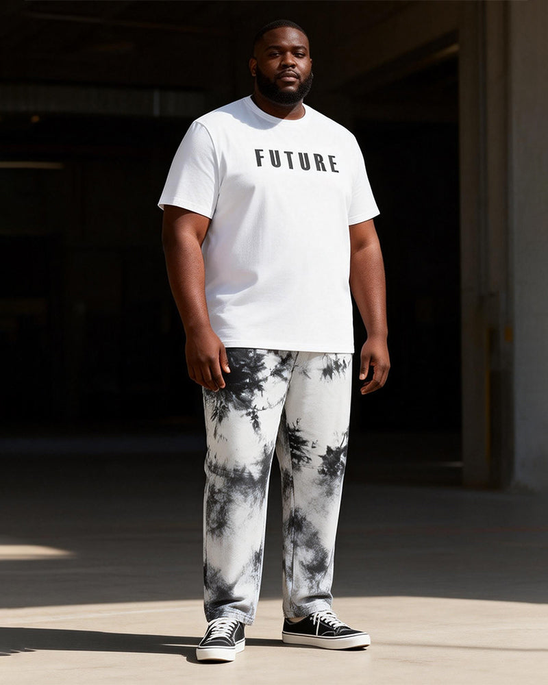 Big & Tall Men'sFUTURE Black And White Spotted Printed T-Shirt Trousers Set