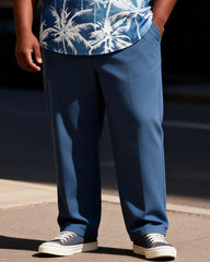 Big & Tall Men's Blue And White Coconut Tie-Dye Printed Zipper Polo Short Sleeve Pants Set