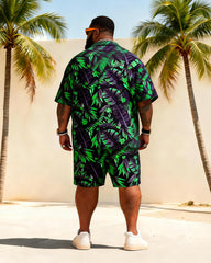 Big & Tall Men's Green Bottom Banana Leaf Printed Short Sleeve Shirt And Shorts Set